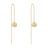 Hollow Rose with Zircon Earline Long Tassel  Silver Drop Earrings for Women
